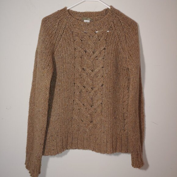 J.Crew Wool Silk Blend Crew Neck  Chunky Cable Knit Sweater Size M Brown - Picture 1 of 5
